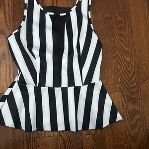 2B Bebe Monochrome Striped Peplum Blouse